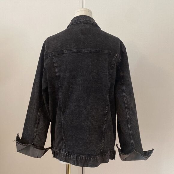 Embellished Black Oversized Denim Jacket Size L - Picture 7 of 11